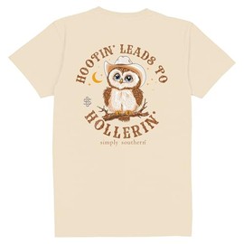 Simply Southern Hootin Leads to Hollerin - Owl - Moon - Adult T-Shirt (US, Alpha, Large, Regular, Regular, Natural)