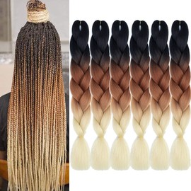 6pcs/lot Ombre Jumbo Braiding Hair Extensions 24 Inch High Temperature Synthetic Fiber Braids Hair Extensions for Crochet Twist Braid Hair (24" black to brown to beige)