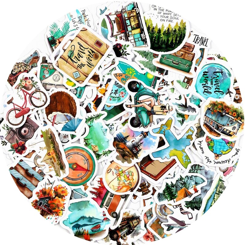 Koilife 100Pcs Vintage Travel Stickers Waterproof PVC Scrapbooking Stickers