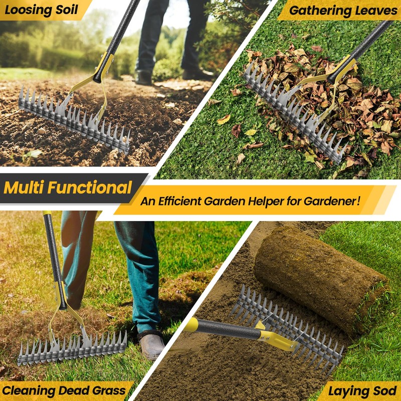 Thatch Rake 4.5FT Heavy Duty Metal Dethatcher Rake with Adjustable