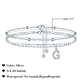 TINGN Anklets for Women, Silver 14k Gold-Plated Anklet for Women Anklet with A-Z Letters Double Anklet Adjustable Gift for Summer Daughter Friend Sister Gift