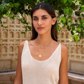 Made by Nami Double Row Necklace Women's Gold with Pendant Made of Surgical Stainless Steel 40 + 5 cm Layered Gold Chain Women's Gift for Her Boho Jewellery Hypoallergenic & Waterproof