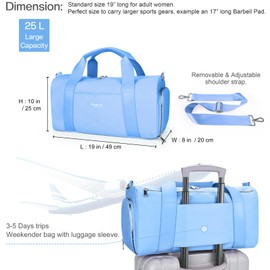Gym Bag for Women,Pu Leather Handle,Dry Wet Separated with Shoe Compartment & Wet Pocket,Waterproof Duffle Bag for Travel Sports Fitness Workout Athletic (Sky Blue, 19"-Medium)
