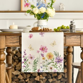 Artoid Mode Flowers Butterfly Spring Table Runner, Seasonal Summer Kitchen Table Decoration, Indoor, Holiday, Party Decor, 40 x 300 cm