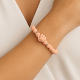 ONDEGO® Trauzeugin Armband, Blüte Apricot-Perlen mit Strass und Rose, Elastisches Hochzeitsgeschenk