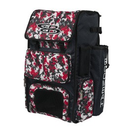Boombah Superpack Bat Pack - Backpack Version (no wheels) - Holds 4 Bats - Camo Black/Red - For Baseball or Softball