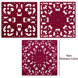 Kalsreui Silicone Trivets for Hot Dishes, Square Trivet Hot Pads for Kitchen Counter, Trivets for Hot Pots and Pans, Thick Heat Resistant Mat for Quartzs, Kitchen Tabletops Pot Holder Set 3 Melort Red