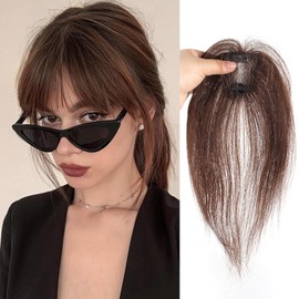 Clip In Fringe Bangs 360° 3D Cover Clip in Bangs 100% Real Human Hair Toppers with Bangs，Light Brown Hair pieces Clip on Bangs for Women Fake Bangs for Daily Wear