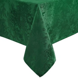 Elrene Home Fashions Poinsettia Elegance Jacquard Holiday Fabric Tablecloth, 52" x 70", Green