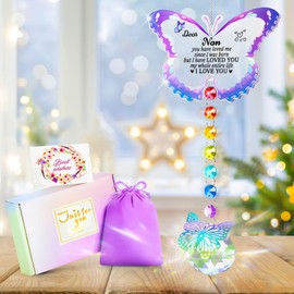 Focxoio Nan Birthday Gifts from Granddaughter, Crystal Butterfly SunCatchers Nan Gifts Christmas Thanksgiving for Nan with Gift Box