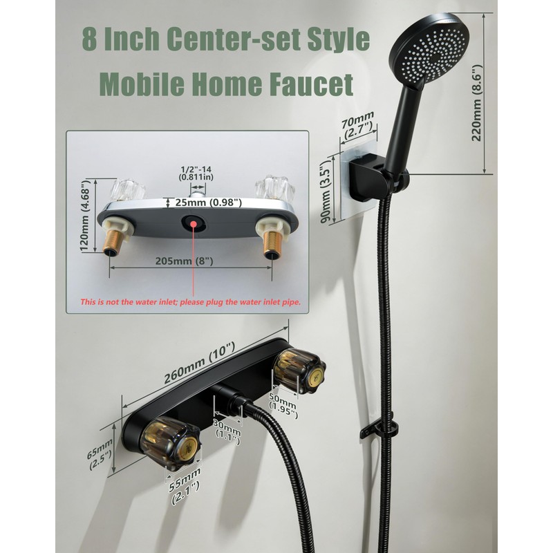 LUOGULIANG 8inch Mobile Home Shower Faucet with Hose and Head