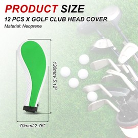 PATIKIL Golf Club Head Cover, 12 Pcs Number Golf Club Irons Covers Neoprene Driver Headcover Golf Lovers Gifts for Men Women, Green/White