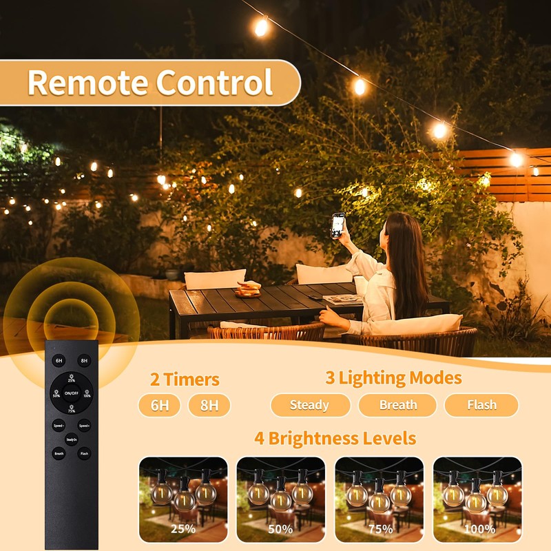 SANBEN 100ft String Lights with Remote, 50+2 LED Bulbs Dimmable