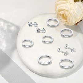 5 Pairs of 925 Silver Earrings Set for Girls, Hypoallergenic Earrings, Silver Stud Earrings Hoop Set with Zirconia, Stud Earrings Silver 925 for Women Men 3/4/9/11/14 mm, Cubic Zirconia, Cubic
