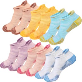 Fasefunn Running ankle socks womens athletic exercise sports training socks cotton cushioned workout no show socks women size 8-10, 6 Pairs 602