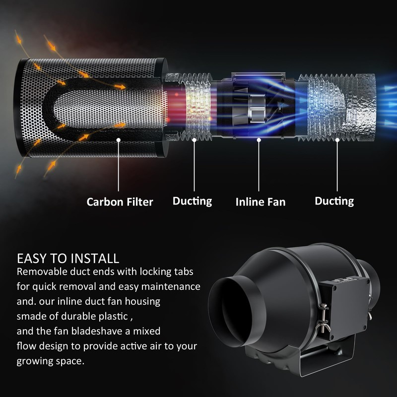 Toolazy Quiet 4" Inline Duct Fan 214 CFM Ventilation Exhaust