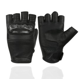OLSON DEEPAK Motorcycle Gloves,Half Finger Cowhide Motorbike Gloves for Men,Anti-Slip Fingerless Genuine Leather Cycling Gloves for Driving/Camping/Climbing (Black, L)