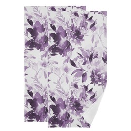HUAZHIKOU Vintage Purple Floral Leaves Hand Towels for Bathroom Set of 2 Microfiber Watercolor Modern Abstract Ink Flower Print Kitchen Towels Decorative Bathroom Towels for Bath Guest Shower 14"x28"