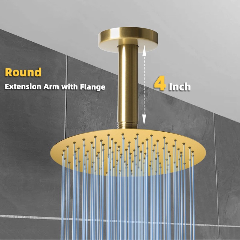 4 Inch Shower Arm with Flange, Ceiling Mounted Shower Head