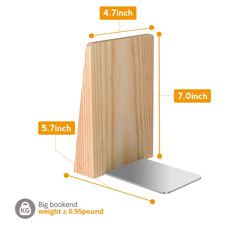 DRELIFAM Ash Wood Book Ends Heavy Duty Handmade Book Ends