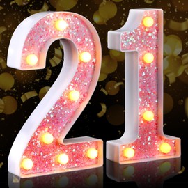 21st Birthday Decorations LED Numbers 21st Dining Table Decoration Ornaments Pink Numbers 1 Number 2 Suitable for Birthday Party Anniversary Wedding Home Bar Party Decoration