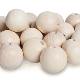 SOSMAR Pack of 20 40 mm Super Large Wooden Beads Natural Wooden Balls with Hole 7 mm for Crafts, DIY Crafts, Decor etc.