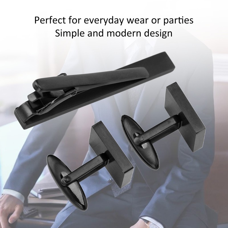 Cufflinks Tie Clip Set Stainless Steel Classic Business Style Electroplating
