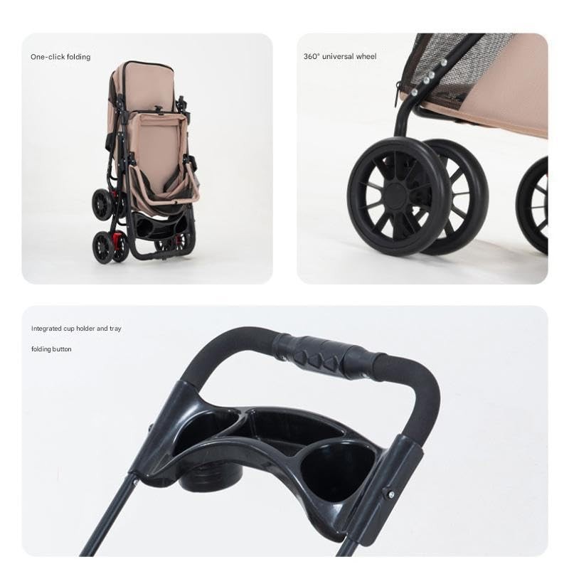 Double Pet Stroller for Dogs and Cats, One-Hand Foldable with