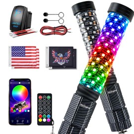 Nilight LED Fat Whip Light 2PCS 1FT RGB Lighted Antenna Whips with Remote & App Control DIY Chasing Patterns Brake Reverse Turn Lights for ATV UTV Polaris RZR Can-am Dune Buggy Pickup Trucks Jeep