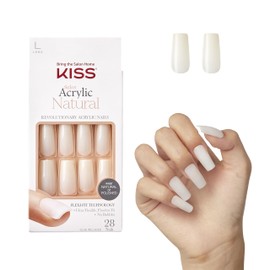 KISS KISS Salon Acrylic Natural Fake Nails, 'Bareskinned', 28 Acrylic-Infused, Bubble-Free, Flexible, Durable, False Glue-On Nails