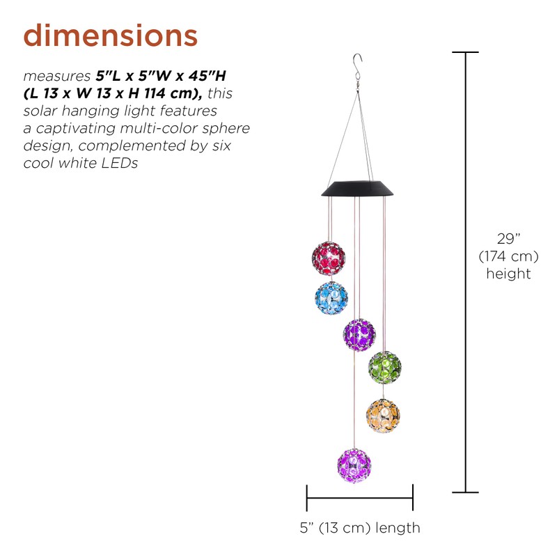 Alpine Corporation RGG648SLR Solar Hanging Gem Sphere Mobile with LED