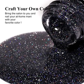 Imtiti Black Glitter Gel Polish,15ML Black Sparkle Iridescent Diamond Gel Polish Soak off UV Nail Art Manicure for Salon DIY at Home 1Pcs