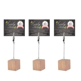 3 Pcs Memo Clip Holder Stand with Alligator Clasp for Pictures Card Paper Note Clip Shop Price Tag, Real Wood