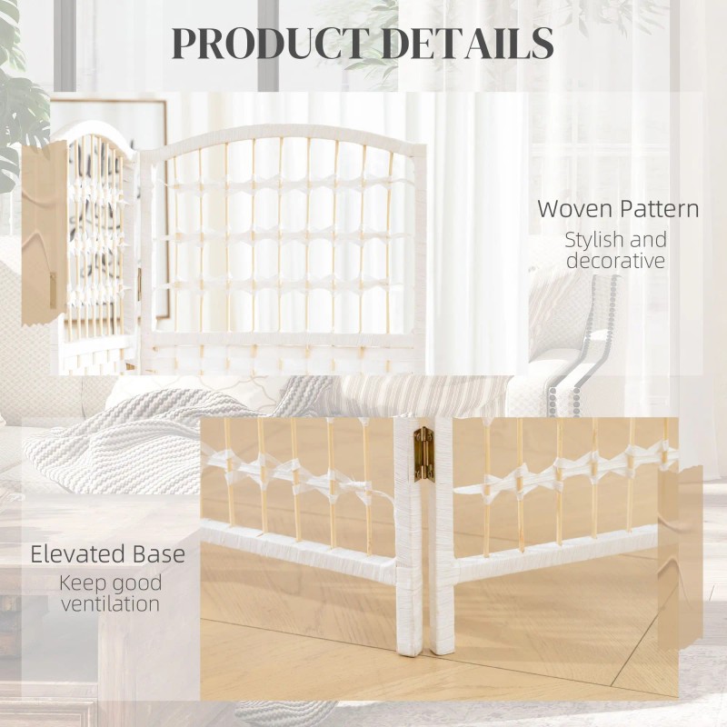 8 Panel Traditional Art Folding Room Divider Portable White Wave