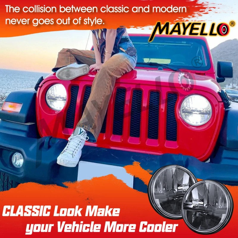 mayello 7" Inch Round Led Headlight Hi/Lo Beam For Chevy