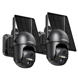 SEHMUA 2 Pack Outdoor Camera Wireless, 2K Solar Security Cameras Wireless Outdoor 360° View Battery Powered Camera, WiFi Home Security with Spotlight Color Night Vision, PIR Sensor