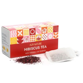 Hibiscus Tea by Alpi Nature, 120 Hibiscus Tea Bags, 120g 4.2 oz, Pack of 6 x 20 Tea Bags of 1g each, Dried Hibiscus Flowers for Preparing Herbal Tea, Hibiscus Flower Tea and Hibiscus Tea