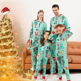 ANGELGGH Onesie Christmas Family Matching Pajamas Adult Couples Men PJs Hooded Women Novelty One-piece Sleepwear (Youth, 2-3T, Blue Green)