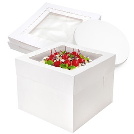 NPLUX Cake Boxes 10×10×8 inch White Tall Cake Boxes with Window Cajas Para Pasteles for Cakes, Pies, Pastries, Birthday, Party (2 Pack)
