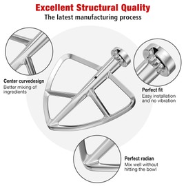 Mezclador plano de acero inoxidable mejorado de 5 a 6 cuartos de galón para KitchenAid mezclador de soporte KitchenAid accesorio de paleta, sin revestimiento/apto para lavaplatos Superficie pulida,