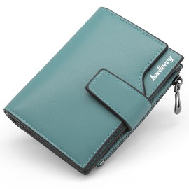 HNOOM Women's Purse, PU Leather Purse, Women's Small and Short Format Purse, Women's Many Compartments, Mini Wallet with 16 Card Slots and Coin Compartment, Green-x, Minimalist