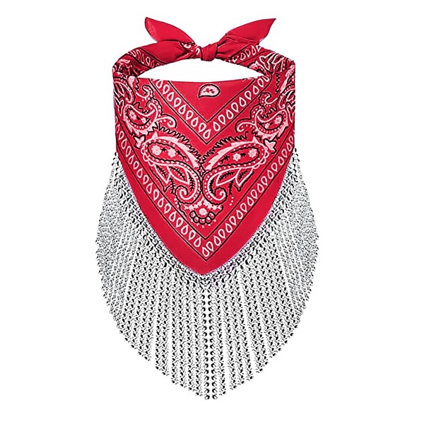 Women Finged Bandana Western Cowgirl Scarf Rhinestone Tassel Neckerchief Bachelorette