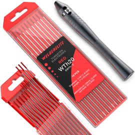 WelderElite TIG Wire Feeder Pen with 1/16'' × 7'' Red Tungsten Electrodes (10 Pack) for DC TIG Welding | for Enhanced Arc Stability | Ideal for Steel and Stainless Steel