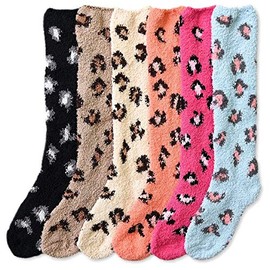 MOPAS Ladies Colorful Fleece Knee High Socks Assorted 6 Pack (9-11 (One Size), Leopard)