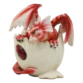 Ebros January Birthstone Dragon Egg Statue Red Gem Garnet Birthday Dragon Hatchling Figurine Fantasy Collector