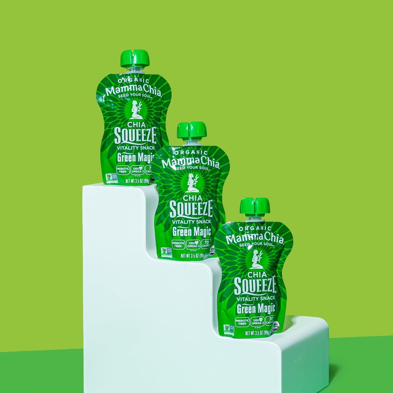 Mammachia Chia Squeeze Green Magic Vitality Snack, Vegan Friendly, Kosher,