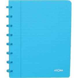 Atoma - A5 notebook with rings - lined 8 mm with margin - 72 removable sheets (144 pages) - recyclable polypropylene cover - transparent turquoise