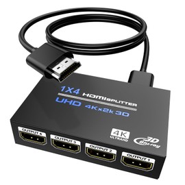 BolAAzuL 4K 1X4 HDMI Splitter 1 in 4 Out with 2ft HDMI Cable Mirror/Duplicate Only, Powered, for 3D 1080P Copy 1 Source to 4 Displays at The Same Time