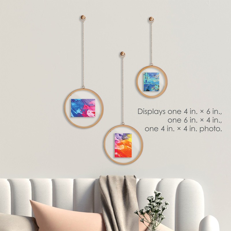 Melannco Hanging Metal Chain Retangular Floating Frames, Gold Finish, Includes