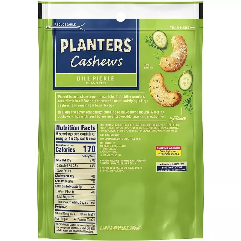 Planter's PLANTERS Whole Cashews Dill Pickle Flavored, Party Snacks, 5